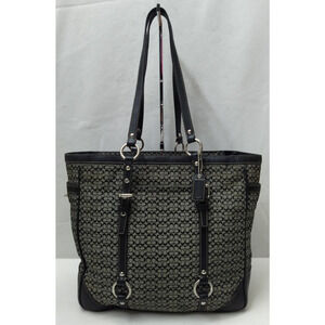 Coach Signature Small C Black Canvas Leather Trim Double Handles Large Tote Bag